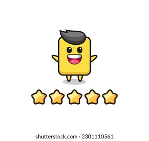 the illustration of customer best rating, yellow card cute character with 5 stars , cute style design for t shirt, sticker, logo element