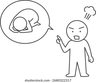 Illustration eines Kunden, der eine Entschuldigung erzwingt Einfache Strichfigur, Vektorgrafik der Belästigung durch den Kunden.