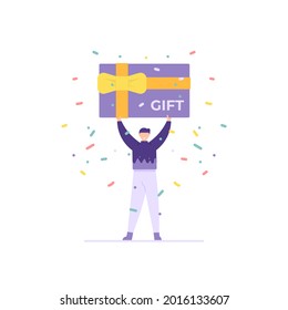 illustration of a customer getting a gift card. the concept of discounts, vouchers, offers, gifts for loyal customers. flat cartoon style. vector design