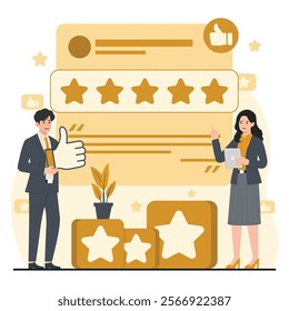 Illustration of customer review theme, emphasizing feedback collection business