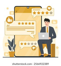 Illustration of customer review theme, emphasizing feedback collection business