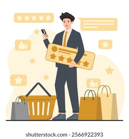 Illustration of customer review theme, emphasizing feedback collection business