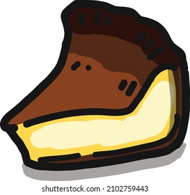 Illustration of a cut Basque-style cheesecake.