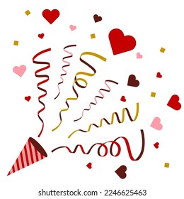 Illustration cut of crackers bursting with hearts and ribbons Valentine's Day