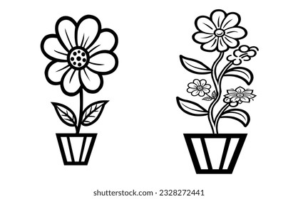 Illustration of cut flower and hand drawn flat design simple flower outline and line art cut flower and background icon summer