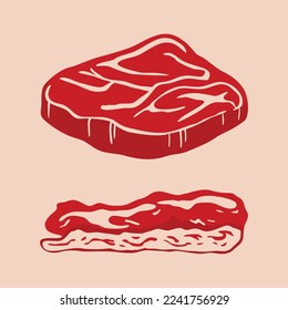 ilustración de la carne cortada. ilustración de menú de carne de corte 
