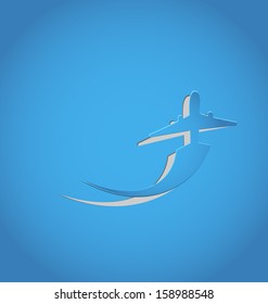 Illustration cut out paper aircraft with path - vector