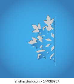 Illustration cut out snowflake, blue paper - vector