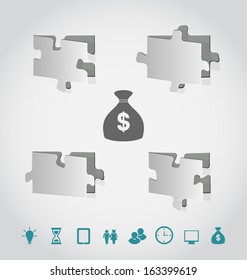 Illustration cut paper puzzles with infographic elements - vector