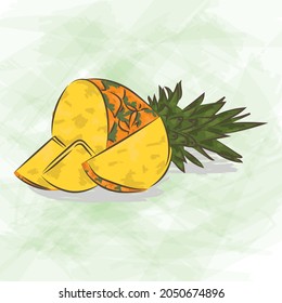 Illustration of a cut pineapple painting. vector