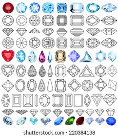 illustration cut precious gem stones set of forms