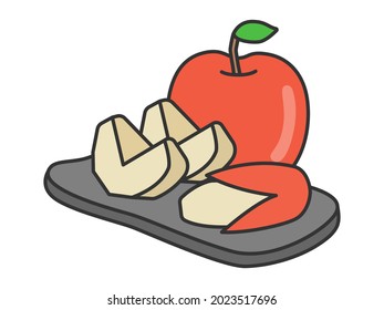 Ilustración de una manzana roja cortada.