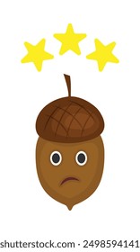 Illustration with cute acorn character and yellow rating stars. Customer experience 3 star satisfaction rating