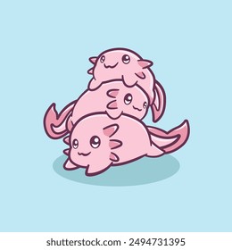 Illustration of a cute and adorable axolotl engaging in cute activities 