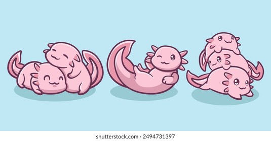 Ilustración de un lindo y adorable axolotl participando en actividades lindas 