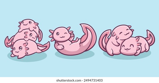 Illustration of a cute and adorable axolotl engaging in cute activities 