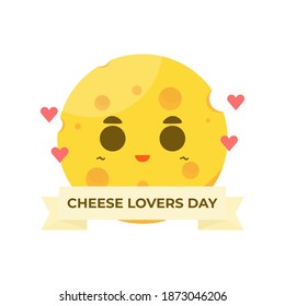 Illustration Of A Cute And Adorable Cheese Character With A Happy Smile. Happy Cheese Day Or Cheese Lovers Day. Flat Style. Design Elements. Can Be Used For Stickers And Mascot Logos