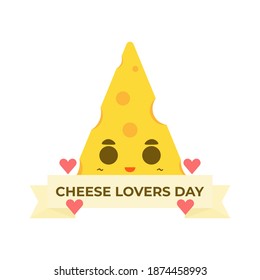 Illustration Of A Cute And Adorable Cheese Character With A Happy Smile. Happy Cheese Day Or Cheese Lovers Day. Flat Style. Design Elements. Can Be Used For Stickers And Mascot Logos