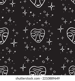 Illustration of a cute alien space pattern on black