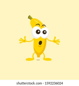 Illustration of cute amazed banana mascot isolated on light background. Flat design style for your mascot branding.