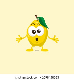 Illustration of cute amazed quince mascot isolated on light background. Flat design style for your mascot branding.