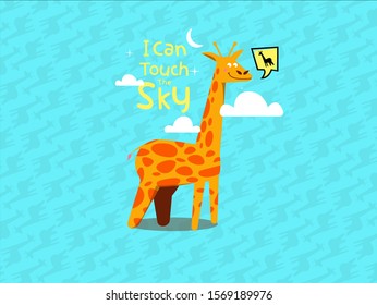 An illustration for a cute ambitious giraffe with motivational typography
