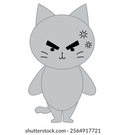 Illustration of a cute angry grey cat