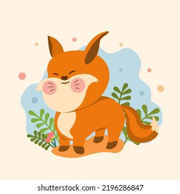 Illustration Of A Cute Animal ,A Fox Standing Among Flowers Animals In The Children's Style. Cartoon Suitable For, Print, Sublimation, Shirt, Postcard, Printable, Stationery ,kid Product ,poster ,etc.