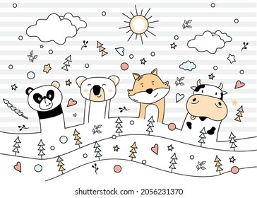 Illustration Cute animal background design