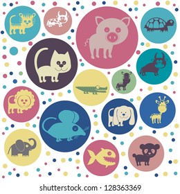 Illustration of Cute Animals. Farm Animals Icons. vector illustration