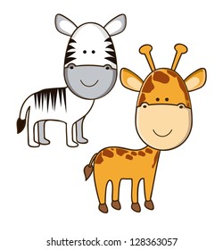 Illustration of Cute Animals. Giraffe and Zebra  illustration. vector illustration