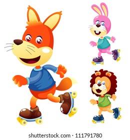 Illustration of cute animals on roller Skate