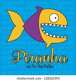 Illustration of Cute Animals. Piranha illustration. vector illustration
