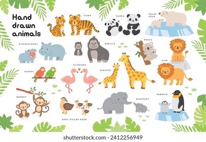 
Illustration of cute animals at the zoo