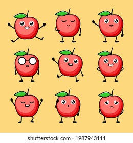 illustration of cute Apple character a set vector design