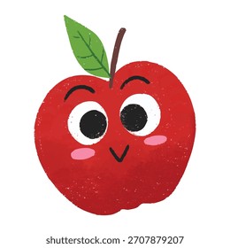 Ilustração de giz de cera de fruta de maçã bonito ícone adesivo desenho animado expressão