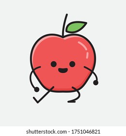 An Illustration of Cute Apple Fruit Mascot Vector Character in Flat Design Style