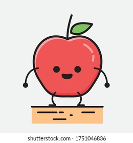 An Illustration of Cute Apple Fruit Mascot Vector Character in Flat Design Style