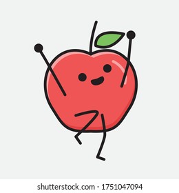 An Illustration of Cute Apple Fruit Mascot Vector Character in Flat Design Style