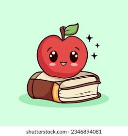 Illustration of a cute apple on a stack of books