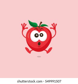 Illustration of cute apple scared mascot isolated on light red background.