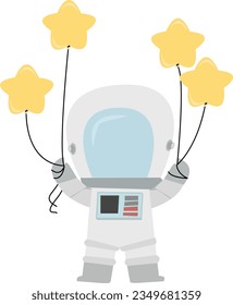 illustration of Cute Astronaut Cartoon Holding a Star Balloon