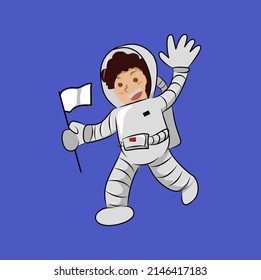 illustration of cute astronaut holding white flag