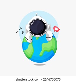 Illustration of cute astronaut sleeping on earth