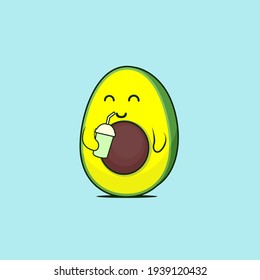 illustration of cute avocado drinking vector design