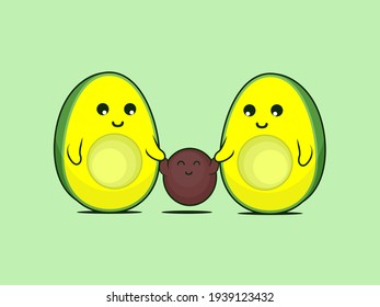 illustration of cute avocado family vector design