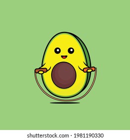 illustration of cute avocado playing skipping vector design