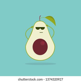 Illustration of cute avocado. Vector illustration cartoon character with glasses