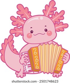 Illustration von niedlichen axolotl Aktivitäten Symbol.
Lustiges rosa Axolotl in täglichen Routine-Aufklebern.
Rosa Axolotl, das Akkordeon spielt