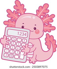 Illustration of cute axolotl activities icon.
Funny pink axolotl in daily routine stickers.
A pink axolotl bring calculator